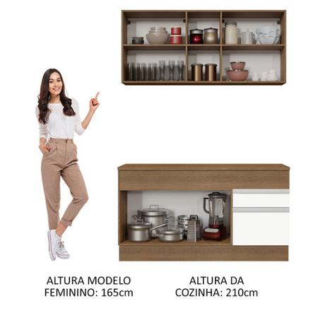 Imagem de Cozinha Compacta Madesa Glamy 150001 com Armário e Balcão (Com Tampo) - Rustic/Branco