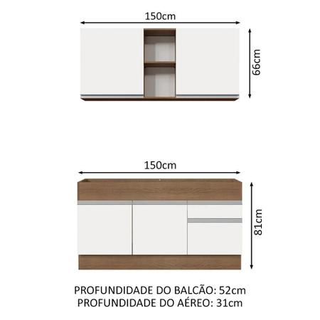 Imagem de Cozinha Compacta Madesa Glamy 150002 com Armário e Balcão (Sem Tampo e Pia) - Rustic/Branco