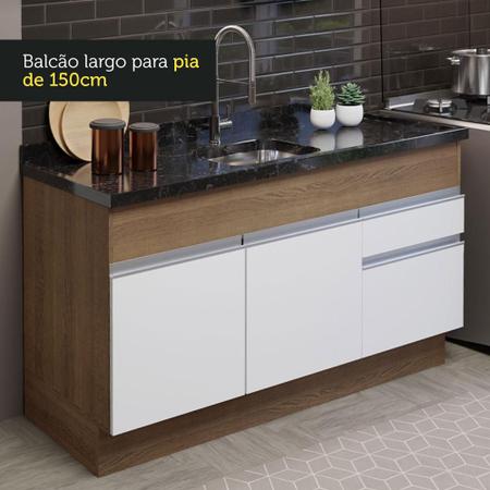 Imagem de Cozinha Compacta Madesa Glamy 150002 com Armário e Balcão (Sem Tampo e Pia) - Rustic/Branco