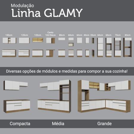 Imagem de Cozinha Compacta Madesa Glamy 150002 com Armário e Balcão (Sem Tampo e Pia) - Rustic/Branco
