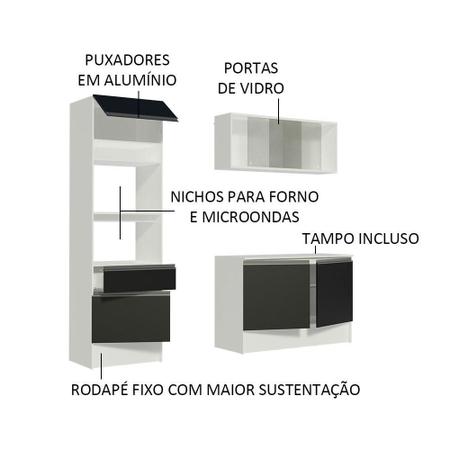 Imagem de Cozinha Compacta Madesa Topazio Pop com Armário, Balcão e Tampo - Branco/Preto