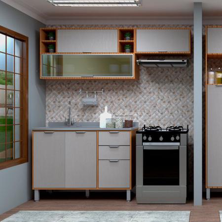 Imagem de Cozinha Compacta Modulada 3 Peças com Vidro Reflecta, Armários e Balcão de Pia Petra Luciane Móveis