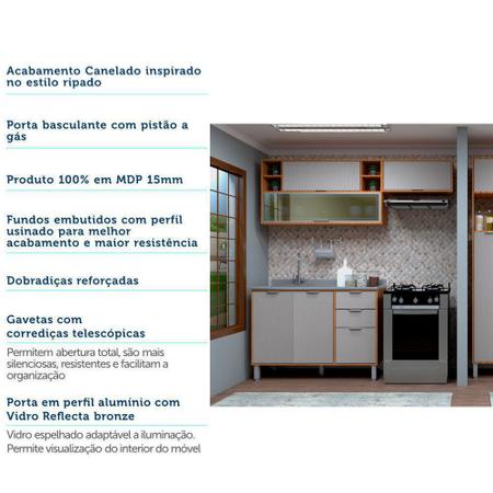 Imagem de Cozinha Compacta Modulada 3 Peças com Vidro Reflecta, Armários e Balcão de Pia Petra Luciane Móveis