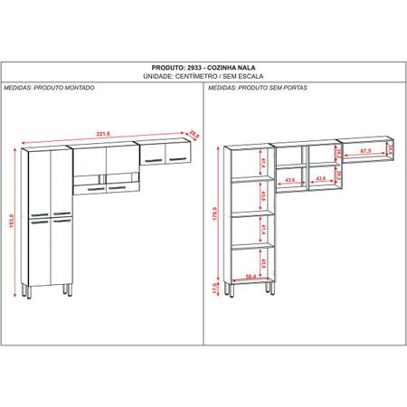 Imagem de Cozinha Compacta Pequena 8 Portas Freijó Gris Nala Kits Paraná