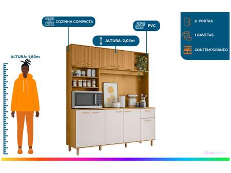 Imagem de Cozinha Compacta Poliman Móveis Núria 9 Portas 1 Gaveta