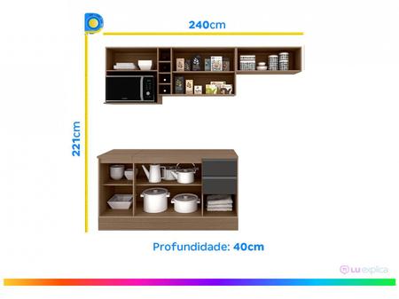 Imagem de Cozinha Compacta Poliman Móveis Pisa com Balcão 8 Portas 2 Gavetas