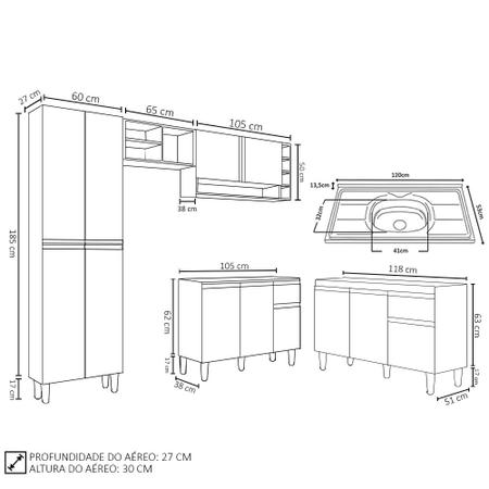 Imagem de Cozinha Compacta Vanessa e Balcão Gabinete Com Pia Tatiane 120cm Preto - AJL Móveis