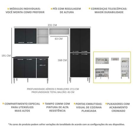Imagem de Cozinha completa compacta Xangai Plus Multimóveis Branco/Preto
