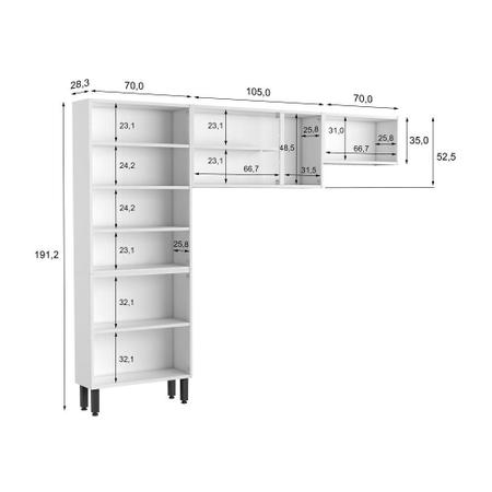 Imagem de Cozinha completa de Aço Balcão 3 Portas, Paneleiro e 2 Armários Aéreo Multipla Bertolini Branco