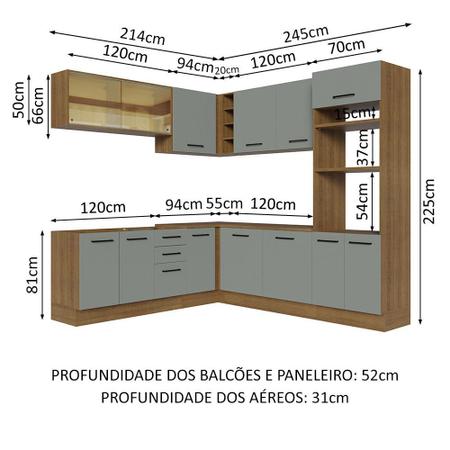 Imagem de Cozinha Completa de Canto Madesa Agata 459001 com Armário e Balcão (Sem Tampo e Pia) - Rustic/Cinza