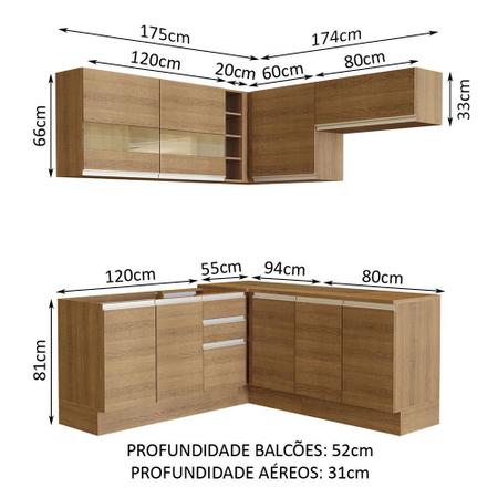 Imagem de Cozinha Completa de Canto Madesa Glamy 349001 com Armário e Balcão (Sem Tampo e Pia) - Rustic