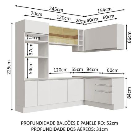 Imagem de Cozinha Completa de Canto Madesa Glamy 399002 com Armário e Balcão (Sem Tampo e Pia) - Branco