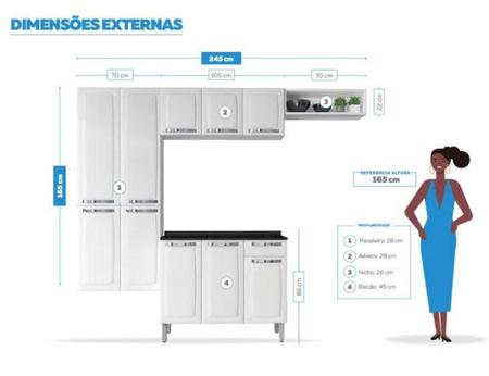 Imagem de Cozinha completa em Aço com Paneleiro Duplo, Armário Aéreo, Balcão 3 Portas e Nicho Rose Itatiaia Branco 