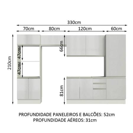Cozinha Completa Madesa 100% MDF Acordes 2 gavetas 11 Portas Branco Brilho (Sem  Tampo e Pia) - Cozinha Compacta / Completa - Magazine Luiza
