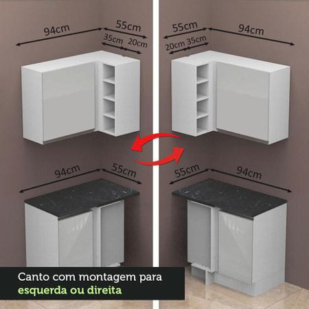 Cozinha Completa Madesa 100% MDF Acordes de Canto (Sem Tampo e Pia) -  Portas Branco Brilho