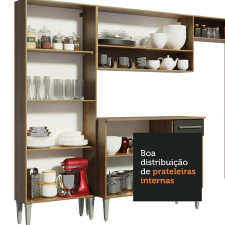 Armário de Cozinha Completa Madesa Emilly Dance com Balcão e Aéreo Vidro  Reflex - Rustic/Preto