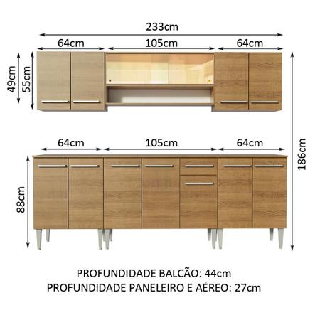 Cozinha Completa Madesa Emilly Box com Balcão e Armário Vidro