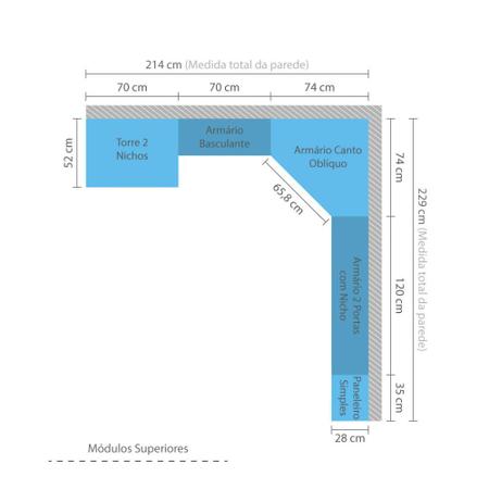 Cozinha Completa Planejada de canto 3,09x1,68mt 11 peças Linha