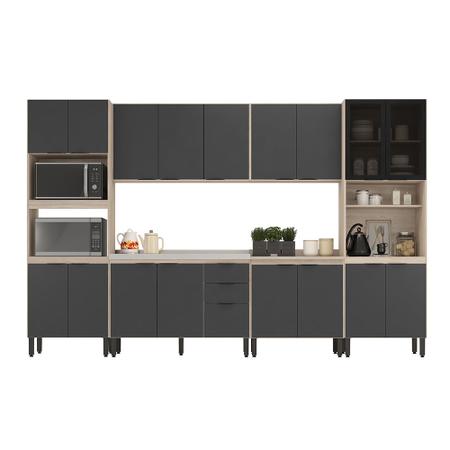 Imagem de Cozinha Completa Modular Firenze Sem Tampo 6 Peças Avena Touch Grafito FMT006 Demóbile