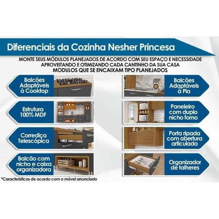 Imagem de Cozinha Completa Princesa 4 Peças ( 1 Armário + 2 Balcões + 1 Paneleiro) C6P59 Freijo/Off White - Nesher