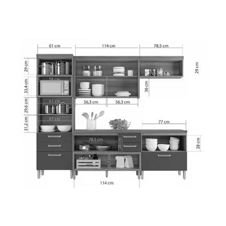 Imagem de Cozinha Completa Princesa 4 Peças ( 1 Armário + 2 Balcões + 1 Paneleiro) C6P59 Freijo/Off White - Nesher