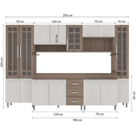 Cozinha completa sophie viena modulada 6 peças 295 cm 15 portas 3 gavetas  com tampo branco