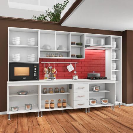 Cozinha completa sophie viena modulada 6 peças 295 cm 15 portas 3 gavetas  com tampo branco