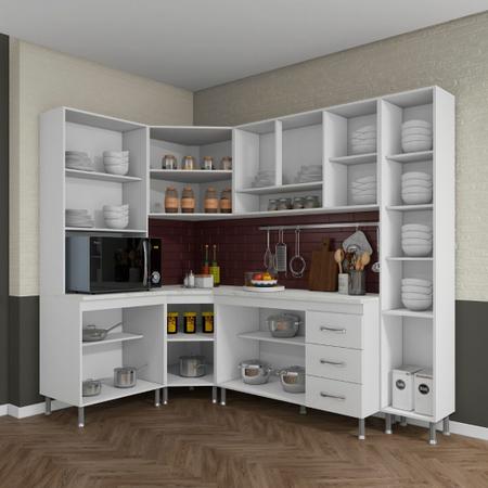 Cozinha completa sophie viena modulada 6 peças 295 cm 15 portas 3 gavetas  com tampo branco