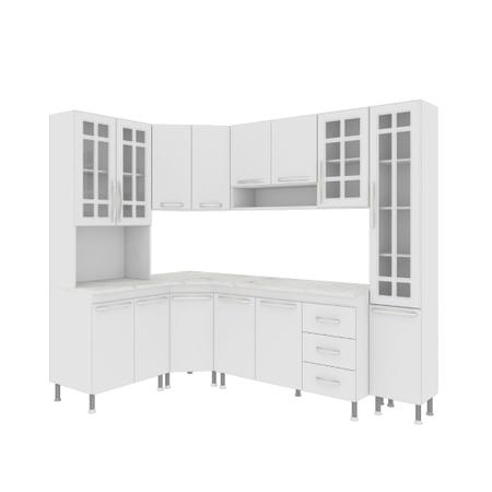 Cozinha completa sophie viena modulada 6 peças 295 cm 15 portas 3 gavetas  com tampo branco