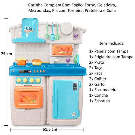 Imagem de Cozinha de Brinquedo Grande 79cm Fogão Geladeira Pia Azul