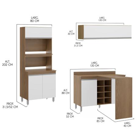 Imagem de Cozinha de Canto Completa Modulada com Bancada Ilha Sabrina 332/254x202 Cm 12 Peças MDP Branco MENU