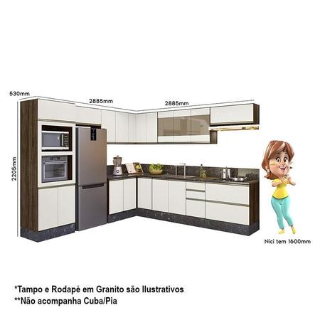 Cozinha de Canto Modulada Kali Premium 11 Peças Branco/Arezzo Rústico -  Nicioli - PRMoveis