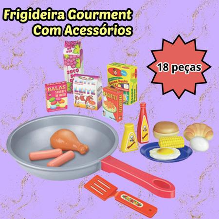 Imagem de Cozinha E Frigideira Com Acessórios Alimentos De Brinquedo Infantil Suporte Para Celular Cardoso