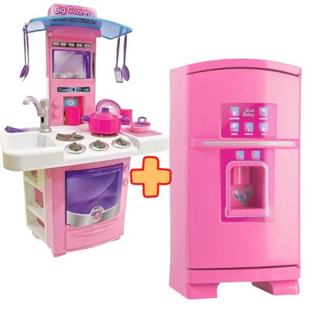 Imagem de Cozinha Fogão Mini Geladeira Big Completa Kit Infantil Rosa