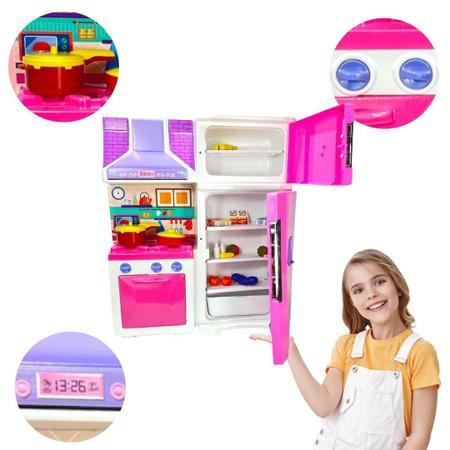 Kit Cozinha Da Barbie Completa Menina 4 Partes Geladeira Top