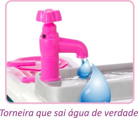 Imagem de Cozinha Gourmet De Brinquedo Infantil Rosa Com Pia Sai Agua