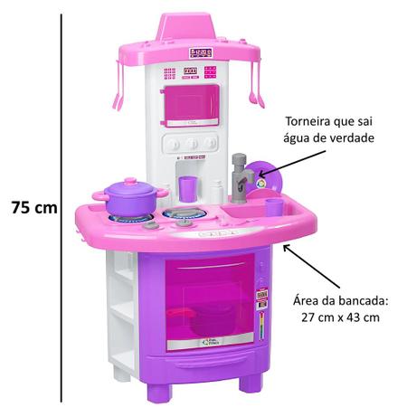 Imagem de Cozinha Grande Rosa com Pia que sai Agua Forno Panela Infantil Pais e Filhos