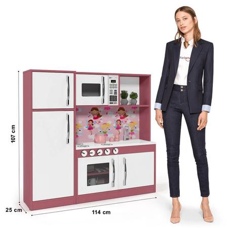 Imagem de Cozinha Infantil De Madeira Rosa Completa Com Geladeira de Brinquedo 100% MDF - Diana - Ofertamo