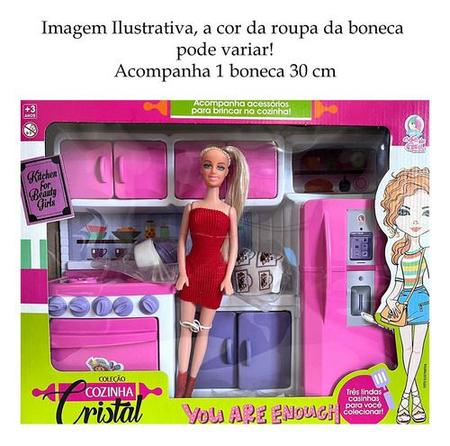 Jogo Cozinha Completa Geladeira Fogão Armário Infantil Rosa