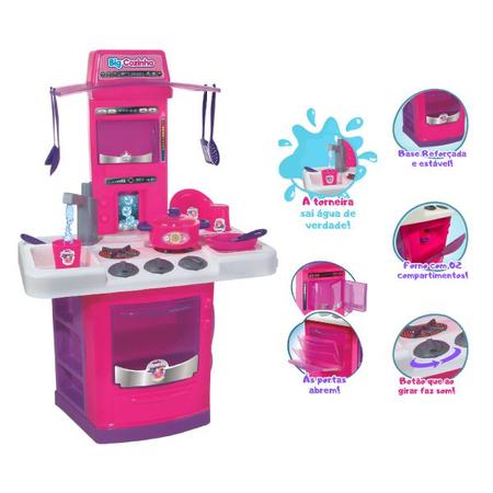 Imagem de Cozinha Infantil Rosa Completa Com Pia Fogão Forno Sai Água