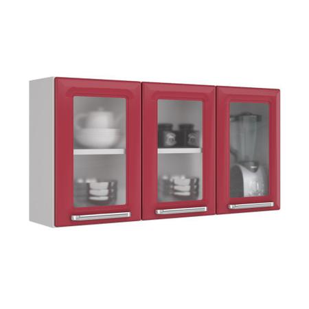 Imagem de Cozinha Itatiaia Luce Compacta 4 Pecas 3 Vidros Branco/Vermelho Paneleiro Armario Aereo Gabinete