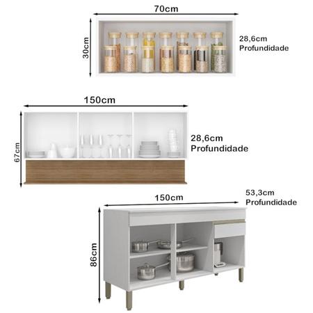 Imagem de Cozinha Linne 03 Peças Balcao Com Tampo 150cm Sup Sup Freijo KTP