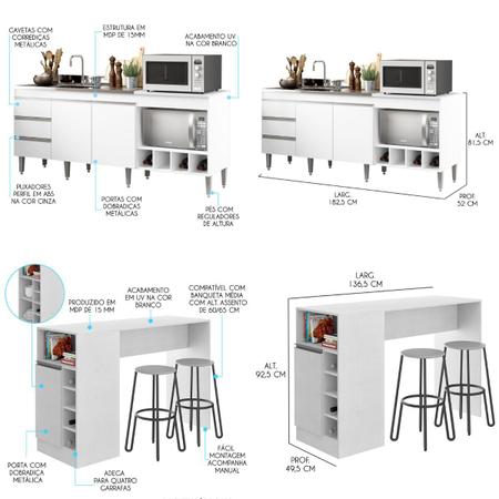 Imagem de Cozinha Moderna Completa com Balcão Pia Cooktop e Bancada Ilha MDP Branco 2035 MENU