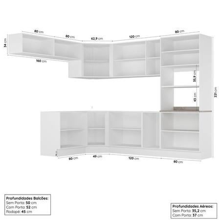 Imagem de Cozinha Modulada 8 Peças sem Tampo 1 Torre 4 Aéreos 3 Balcões Arizona Cabecasa Madeiramadeira Figueira