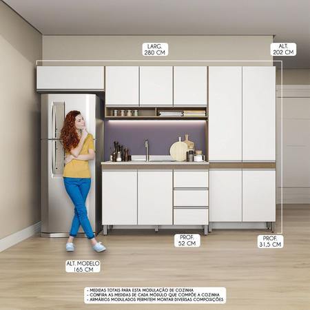 Imagem de Cozinha Modulada Balcão Paneleiro Sabrina 280 x 202 Cm 4 Peças MDP Branco MENU