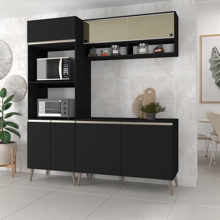 Imagem de Cozinha Modulada Compacta 3 Peças com Paneleiro Armário Balcão Tampo e Vidro Veneza Luciane Móveis