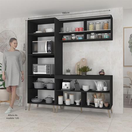 Imagem de Cozinha Modulada Compacta 3 Peças com Paneleiro Armário Balcão Tampo e Vidro Veneza Luciane Móveis
