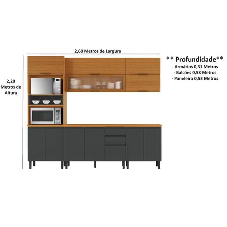 Imagem de Cozinha Modulada Compacta 5 Peças Armário 1 Porta Vidro Paneleiro Nicho 2 Fornos Namur