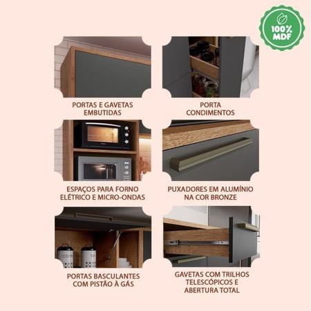 Imagem de Cozinha Modulada Compacta com 4 Peças 6 Portas e Espaço para Micro-ondas 100% MDF Vicenza