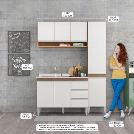 Imagem de Cozinha Modulada Compacta com Balcão Pia Sabrina 160x202 Cm 3 Peças MDP Branco MENU